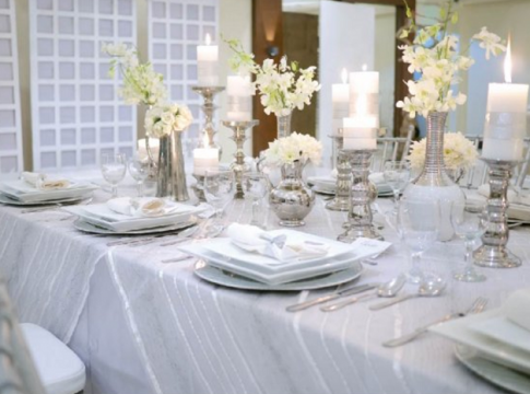 silver and white setup hizons catering