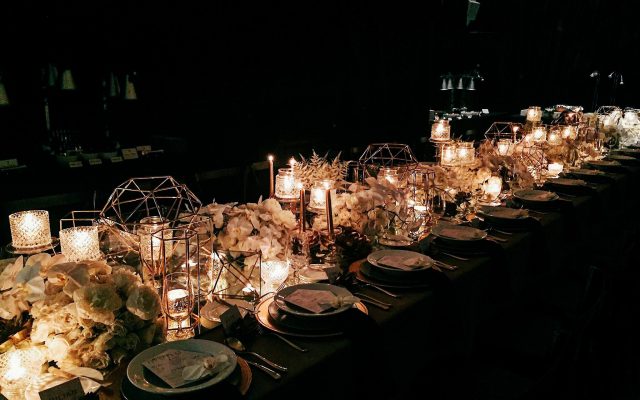 bizu catering studio wedding setup in the dark