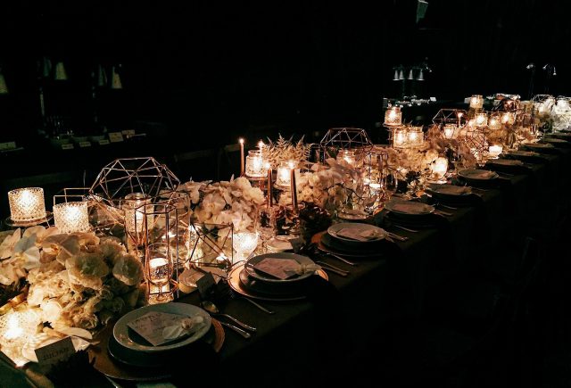 bizu catering studio wedding setup in the dark