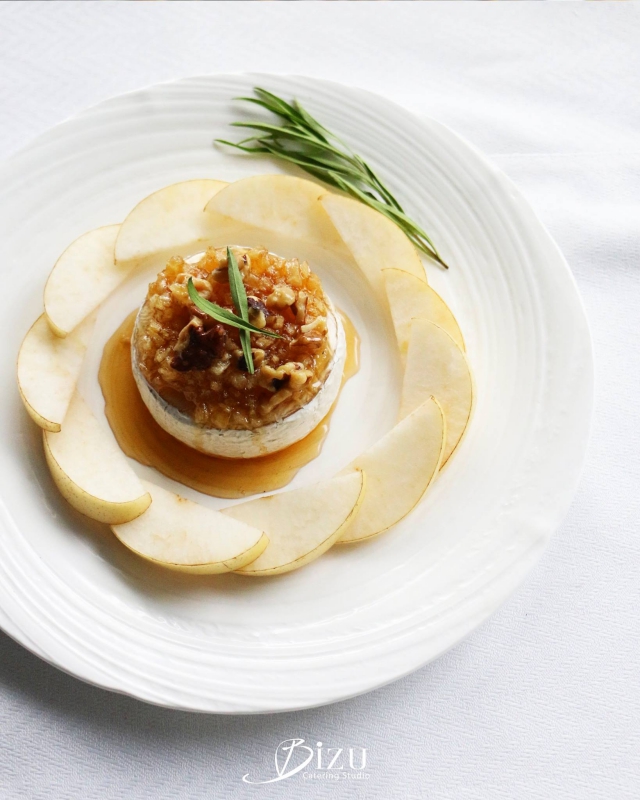 warm brie with pear bizu catering studio